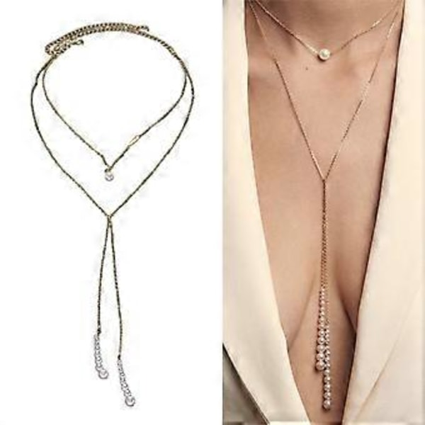 Vartaloketju choker-kaulakorut häihin, juhliin ja kesäretkiin, monikerroksinen säädettävä solisluuhelmien ketju, kulta Gold
