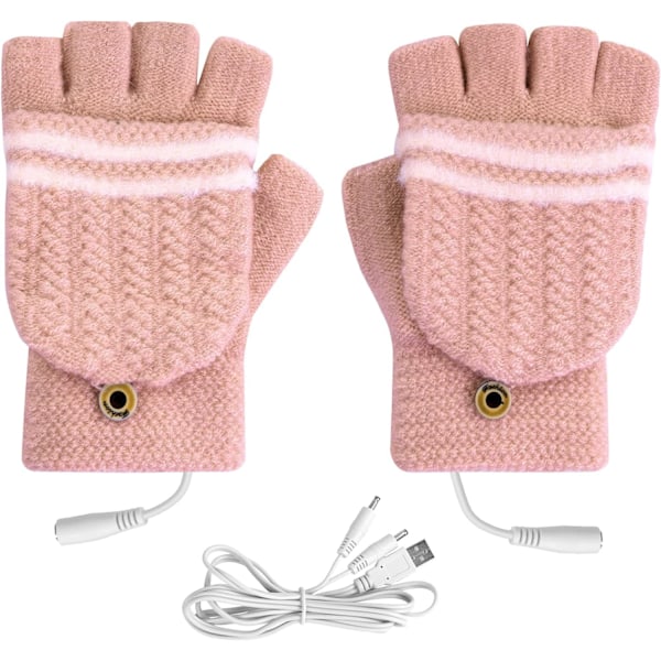 USB-uppvärmda handskar, damuppvärmda handskar, handvärmare, vinterelektriska uppvärmda handskar, rosa