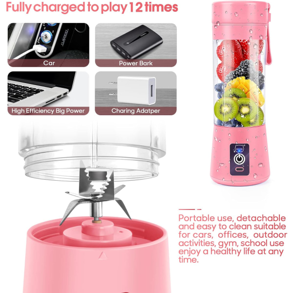 Bärbar Smoothie Blender, Personlig Blender med 6 3D Blad, USB