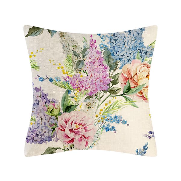 Pudebetræk, sæt med 4-45 x 45cm bomuld og hør trykt blomst