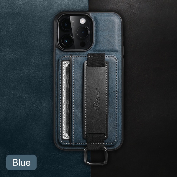 Blå, egnet for iPhone 15Pro kort med holder telefonveske skinn