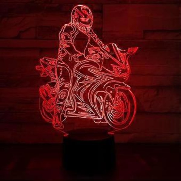 Moto Motorcykel 3D Illusion Natlampe Legetøj, Hjemmeindretning LED Sengelampe Bordlampe, Touch & Fjernbetjening 16 Farver, Fødselsdags- og Julegave