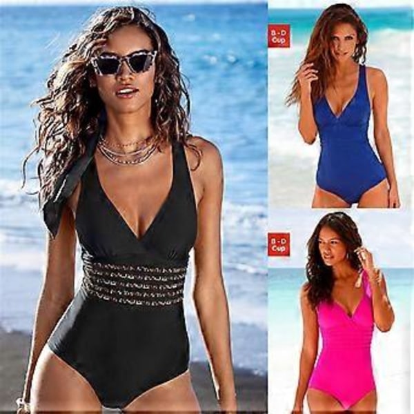 Dame Ensfarvede Heldragter Bikinis Sexet Udhulet Badetøj Bryst Samlet Badedragter Høj Talje V-hals Badedragter sort panter mønster S black panther patter S