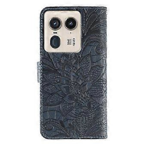För Motorola Edge 50 Ultra 5G Fodral Spetsblommor PU Läder Flip Plånbok Telefonfodral Dark Blue