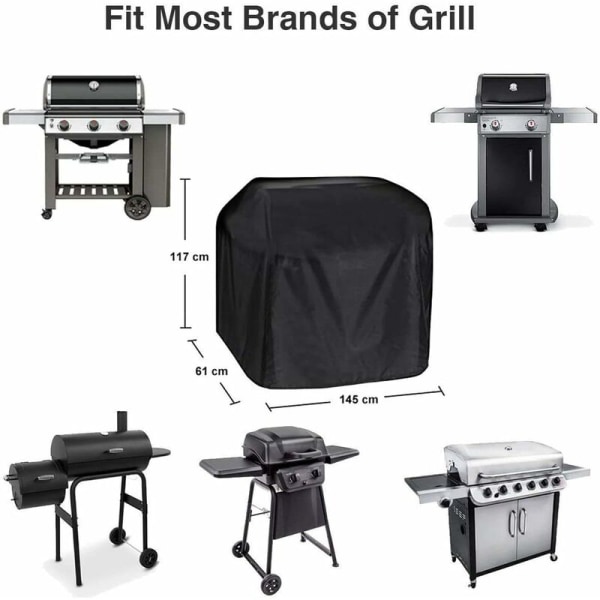 Grilltrekk, Gassgrilltrekk, Holdbart 210D Oxford presenningstrekk BBQ-beskyttelse Egnet for vann og rifter (145x61x117)