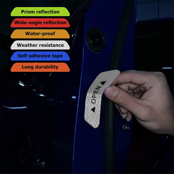 Døråbningsadvarsel Reflekterende Sticker 4 stk., Natlig Sikkerhedstips, Biltilbehør, Til Biler, Lastbiler, SUV (Sølv)