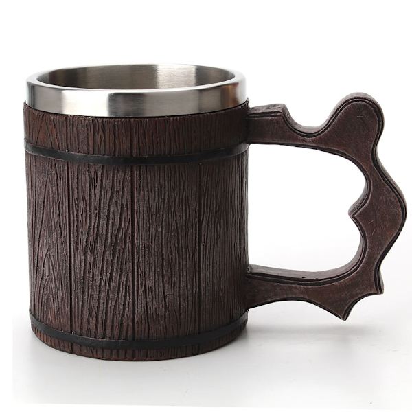 1 st handgjord ölmugg i ekträ rostfritt stål tankard 450 ml
