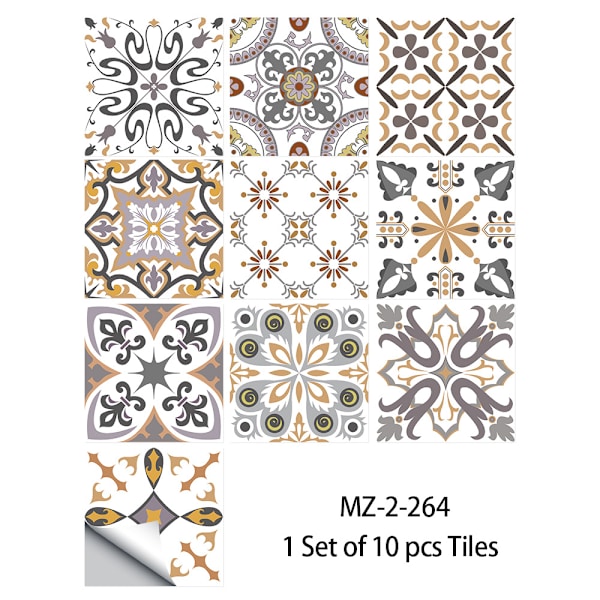 Set med 10 st 15 x 15 cm gyllengula marockanska kakeldekaler, S