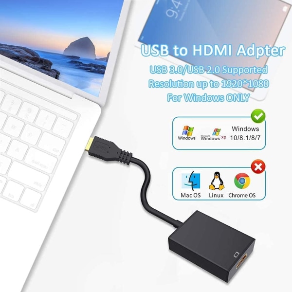 USB til HDMI-adapter (ikke Mac og Vista), 3.0/2.0 HDMI 1080p Full H
