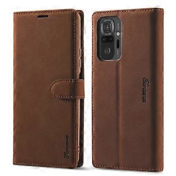 For Xiaomi Redmi Note 10 Pro Forwenw F1 Series Læder Etui Brown