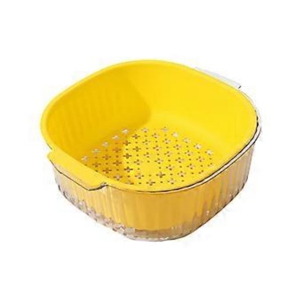 Keittiön Siiviläkulhosetti Kaksikerroksinen Hedelmäpesukori Hedelmien ja Vihannesten Pesuun Yellow Small