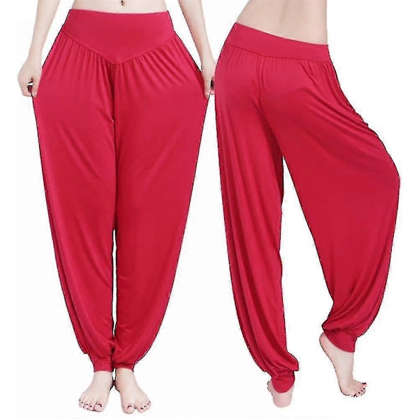 Naisten rennot, suuret modaali harem-housut, tanssihousut, jooga-asu red M