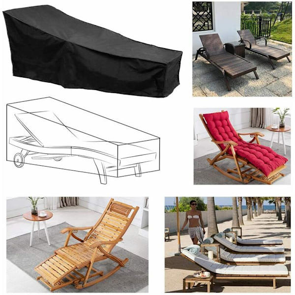 Havemøbelbeskytter, 2 stk. Vandtætte havemøbelbetræk, 210D Oxford, Anti-vind, Anti-UV, Rivfast til solseng (200 x 75 x 40/70cm) - Sort