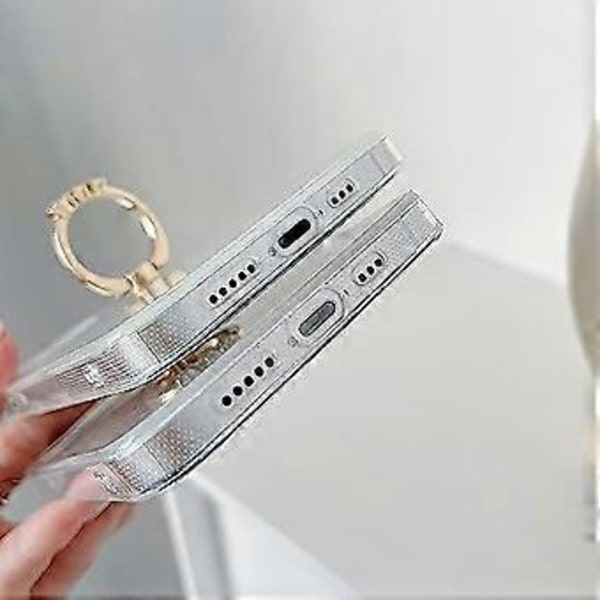Kompatibel med iPhone 13 Skal, Klar Glittrig Laser Stötsäker Skyddande Fodral med Diamantring Ställ Mode Färgglatt Glitter Kärlek Hjärta