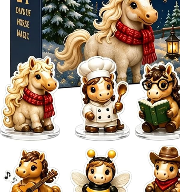 2026 Häst Nedräkning Adventskalender, 2D Akryl Hästprydnader