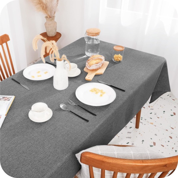 Mörkgrå - Rektangulär bordsduk fläckbeständig linneeffekt vattenavvisande