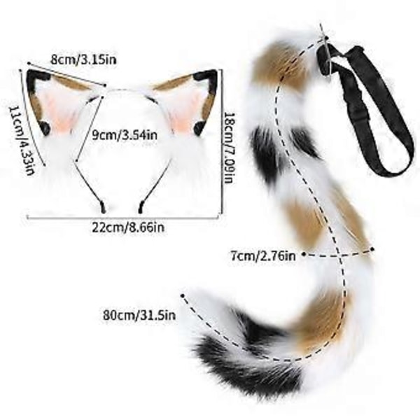 1/2 Delar Katt Varg Räv Svans Öron Hårband Set Halloween Jul Maskerad-Party Kostym Leksak Gåvor för Kvinna Män Cosplay calico cat suit