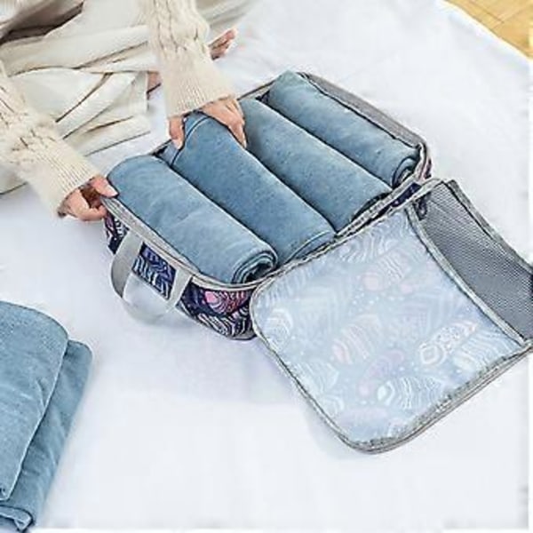 Pakke med 4 effektive kuffertorganiseringsposer med delikat print, kompressionsbagagekuber til pladsbesparende rejser 4