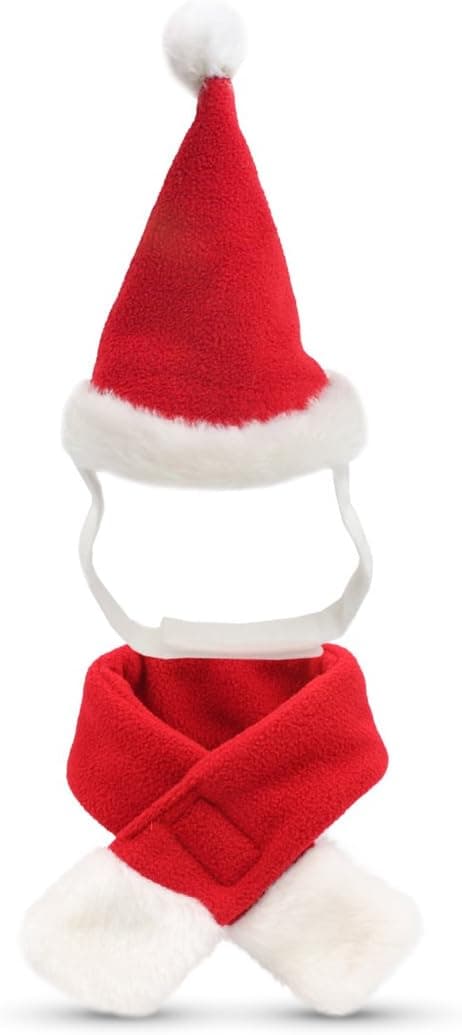 Julemandshue til kat med tørklæde, julekostume sæt hvalp hund kat julemandshue