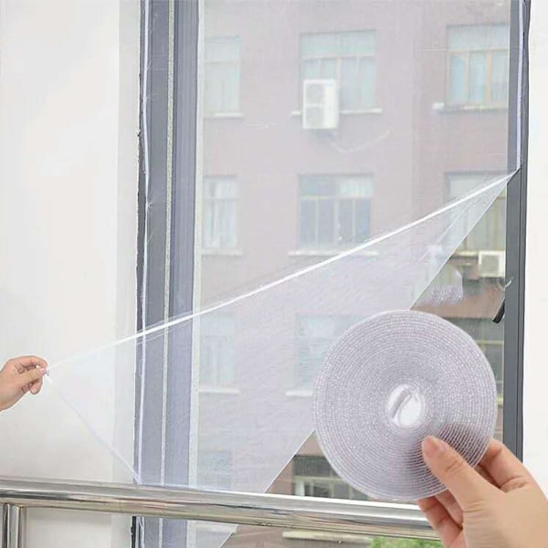 2-pack DIY självhäftande vit fönsterskärm Mesh Curtai