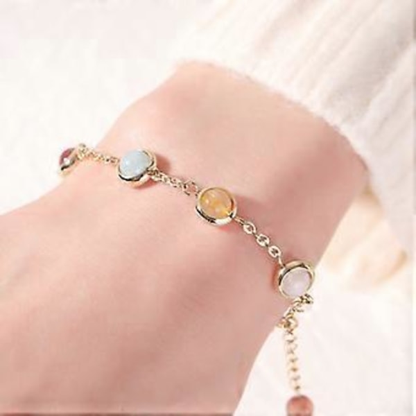 Dww-Armband i natursten (längd 20cm), armband berlocker i färgad kristall, elastiskt armband, smycken i ädelsten
