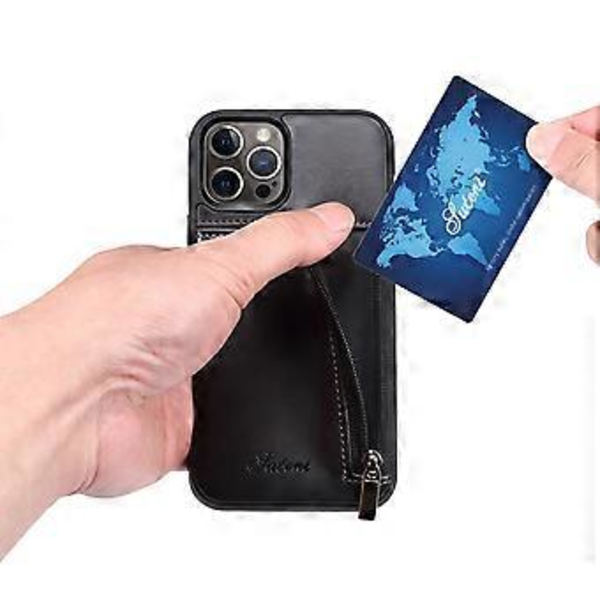 Lompakkokotelo iPhone 13 Pro Maxille, ohut PU-nahkainen suojakuori korttipidikkeellä Black iPhone13ProMax