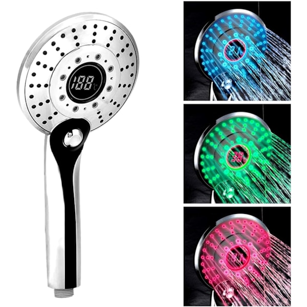 LED dusjhode, 3 farger håndholdt LED dusjhode, temperatur