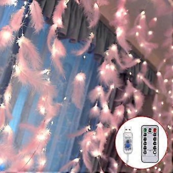 300 LED Rosfjädrar Fe Ljusslinga med 8 Ljuslägen Fjärrkontroll Romantisk Vägg Gardin Dekoration för Bröllop Födelsedagsfest Sovrum C