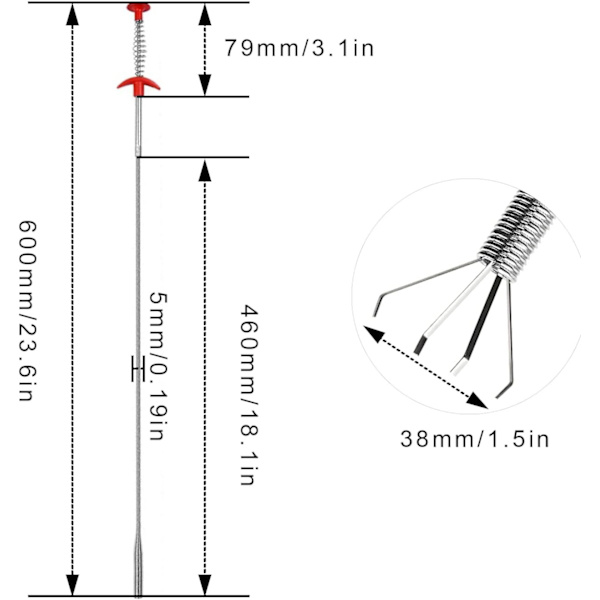 Avloppsrensare, 60cm Ferret Avloppspropp, Vikbar Ferret Avloppsrensare