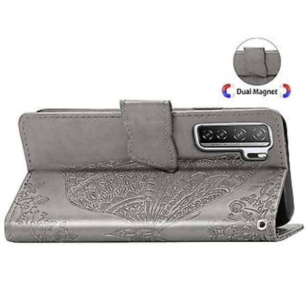Fodral i läder med fjäril och blommotiv för Huawei Nova 7 SE