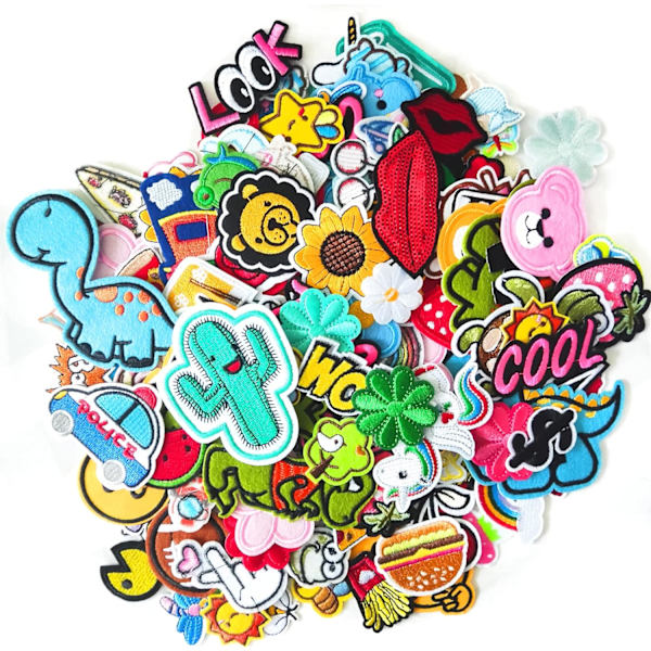 60 stk. Tilfældige assorterede styles broderede patches, lyse levende farver