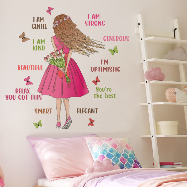 A Set of Pretty Girl Wall Stickers Flowers Butterflies Inspiratio