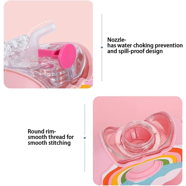 380ml Donut Rosa Vattenflaska med Sugrör för Barn, BPA Fri & Läckagesäker