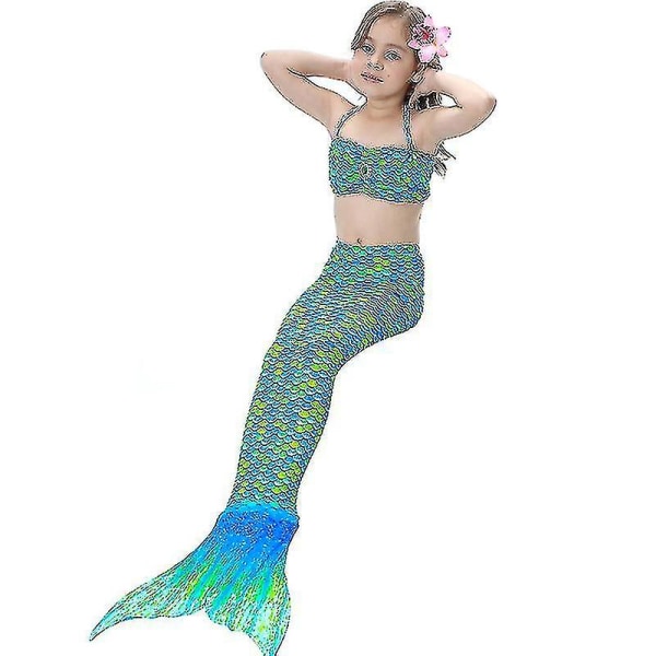 Kids Girls Mermaid Tail Bikini Set Swimwear Swimsuit Swimming Costume -allin.9-10 Years.Green