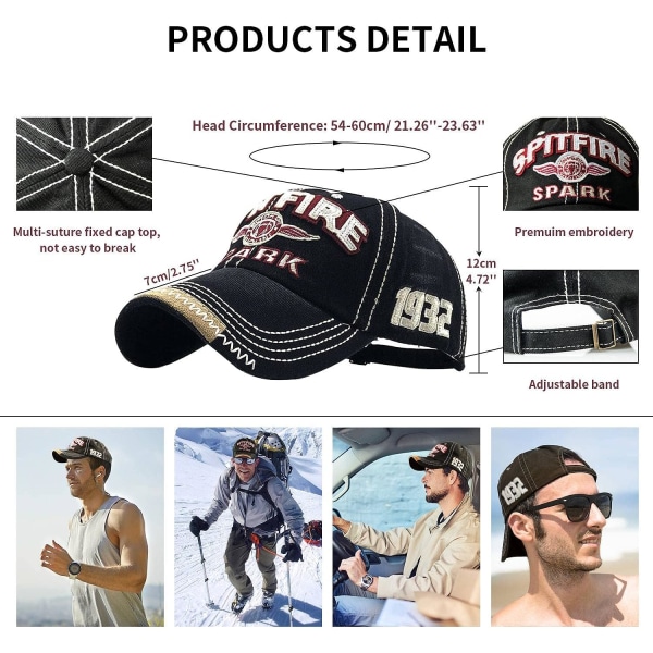 Herrhatt vintage stil andningsbar, unisex bomullsbaseballkeps, s