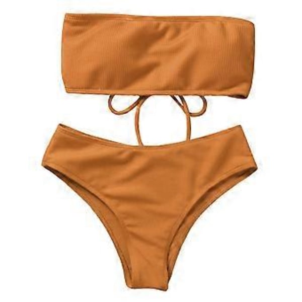 Sportiga bikiniset med hög midja för damer, tvådelad baddräkt, enfärgad, cheeky, högt skuren, badkläder, yogakläder, presenter Orange M Orange M