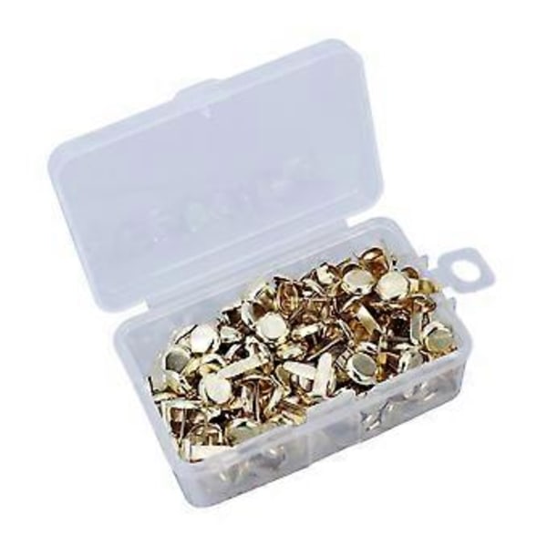 200 st Pappersfästen Mässingspläterade Bradar Runda Metallbrads med Förvaringslåda för Hantverk DIY (Guld)