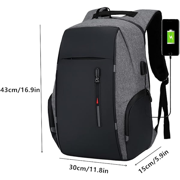 Vadderad 15,6\" laptopryggsäck med USB-laddningsport