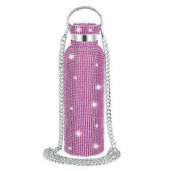 Diamant Vandflaske Bling Rhinestone Rustfrit Stål Termoflaske Dark Pink