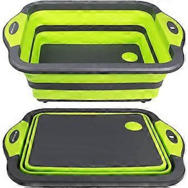 Vikbar Skärbräda - Multifunktionell Skärbräda, Diskbänksavlopp och Tvättskål, Droppkontakt, Portabel Köksax för Camping, Picknick, Grillning (G