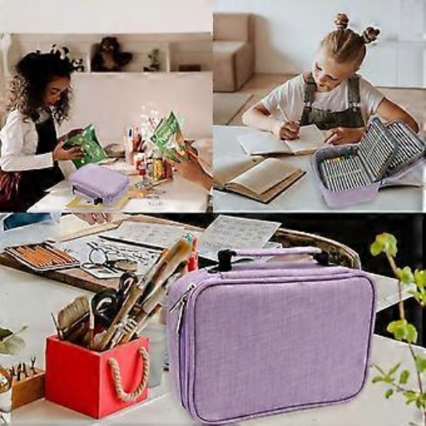 Penneetui, 72 rum Multifunktionel Stor Kapacitet Penne Etui Pen Pung Wrap Farveblyant Holder Organizer Papirtaske (Lilla)()
