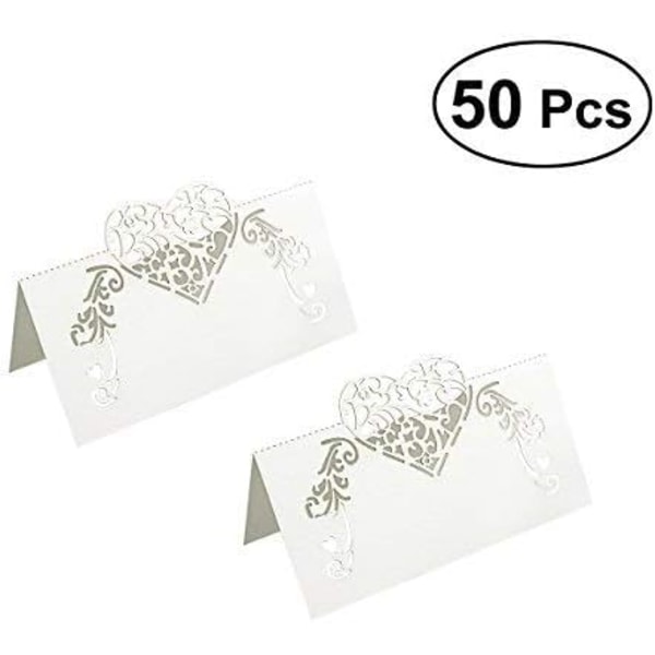 Set med 50 bröllopsplaceringskort, med vitt hjärta