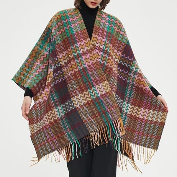 Rosa-gul dam varm sjal wrap cape vintertröjor öppen fro