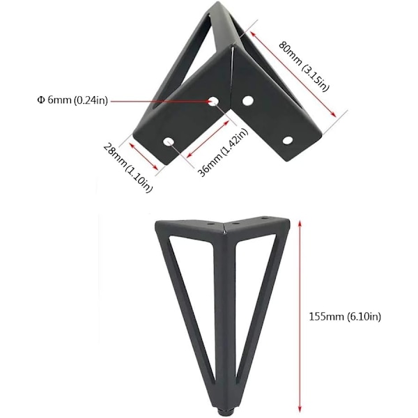 15,5 cm, (Svart), 2-pack Möbelben, Metallbordsben, Skåp