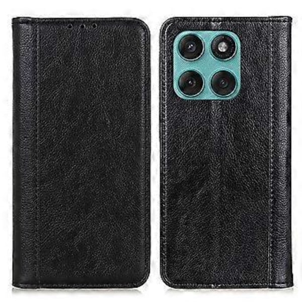 For Motorola Edge 60 Fusion 5G Stativdeksel Splittet Lær Litchi Tekstur Lommebok Telefondeksel Black