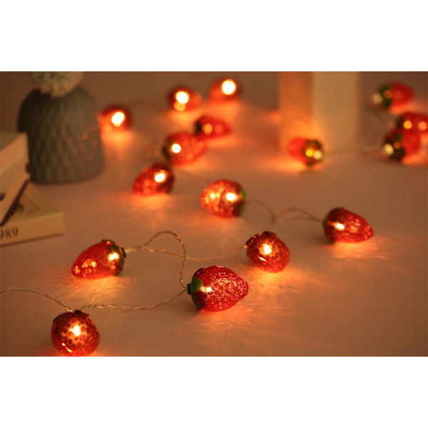 Röda jordgubbsformade ljusslingor (5*4*6CM), 3M 20 LED-slingor med batteridrift, för bröllopsfesttält balkong sovrumsdekoration