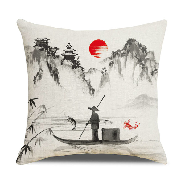 Sett med 4 (45 x 45 cm) pynteputer i polyester og lin