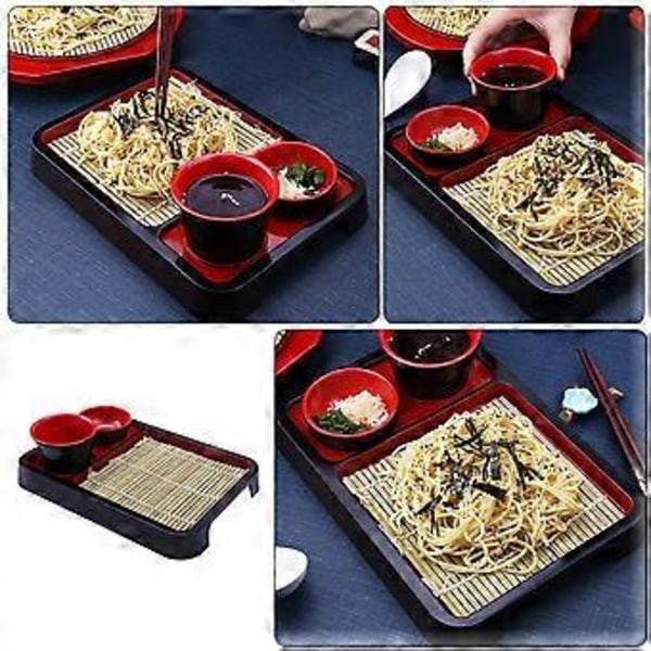 1 Set Japansk Stil Kall Nudelbricka Rektangulär Soba Nudelplatta med Bambumatta