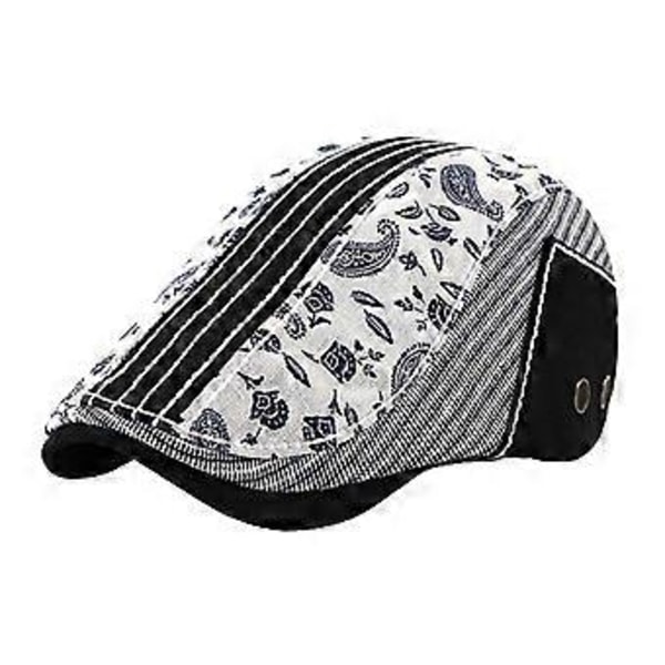 Herre Newsboy Hat med Justerbart Spænde, Moderigtigt Paisley Mønster, 2 Farver (Sort, )(Sort)