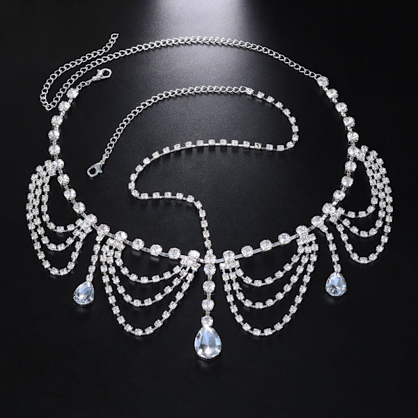 Bohe Hovedkæde Sølv Lagdelt Krystal Hovedbeklædning Rhinestone Vanddråbe